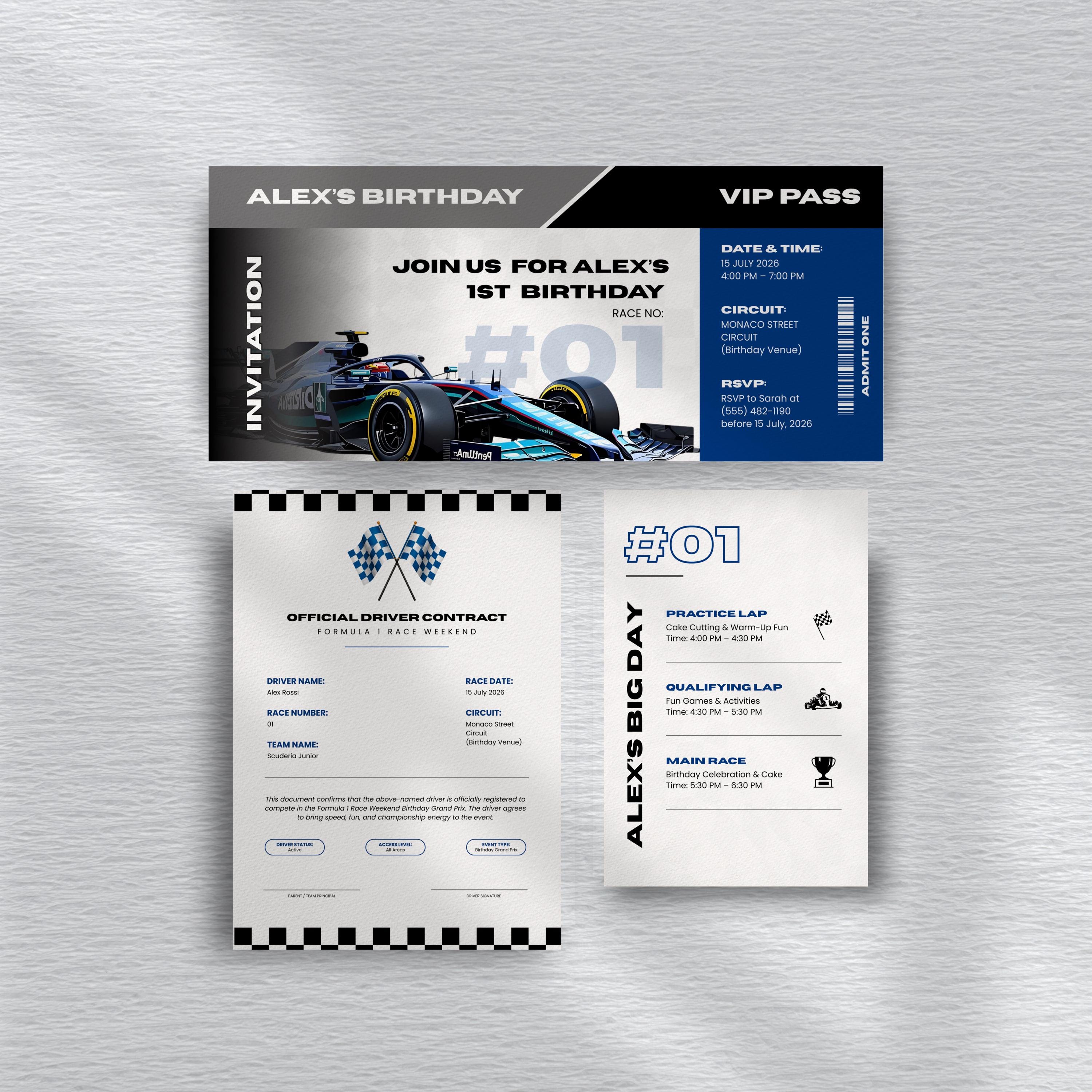 Vip Card For Racing Editable Racing Birthday Invitation Set Template VIP Pass Driver ...