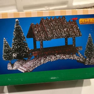Lemax- 2001 Wooden Bridge With Trees village accessory w/original box - ONLY TWO LEFT!
