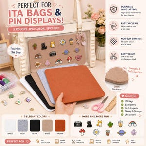 Puede incluir: Tableros de exhibición de fieltro en cinco colores: blanco, gris, negro, beige y marrón. Diseñados para bolsas ITA y exhibidores de pines. El fieltro tiene 3 mm de grosor, es duradero, fácil de limpiar y antideslizante. Ideal para pines esmaltados, proyectos de manualidades y bricolaje.