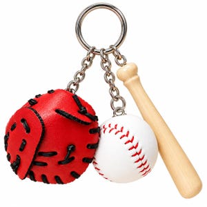 Mini basebollhandske, boll och slagträberlock – Sportväska-nyckelring i present