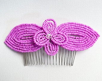 Purple Orchid CL Fascinator - French Beaded Decorative Hair Comb - Pearl Collection (Limited Edition)