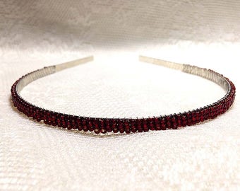 Dark Red Beaded Headband Alice Hair Band Tiara - Sparkle Collection (Limited Edition)