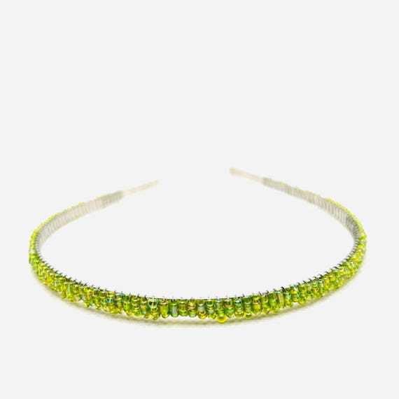 Aurora Boreale Crystal Headband Light Green Rainbow Crystal Beaded Headband: Aurora Borealis  main image 3