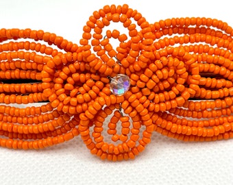 Orange Barrette - CL Fascinator - French Beaded Hair Clasp - Pearl Collection