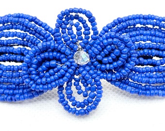 Blue Barrette - CL Fascinator - French Beaded Hair Clasp - Pearl Collection