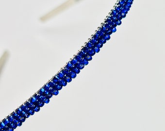 Blue Beaded Headband Alice Hair Band Tiara - Sparkle Collection