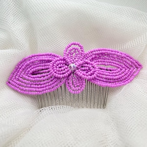 Purple Orchid CL Fascinator - French Beaded Decorative Hair Comb - Pearl Collection (Limited Edition)