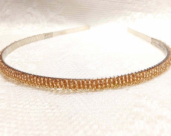 Light Gold Beaded Headband Alice Hair Band Tiara - Sparkle Collection (Limited Edition)