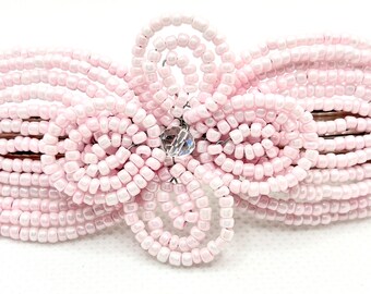 Light Pink CL Fascinator - French Beaded Barrette Hair Clasp - Pearl Collection