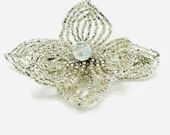 Silver Floral Hair Clip - French Beaded - Bloom Fascinator - Sparkle Collection (Limited Edition)