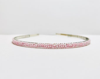 Light Pink Beaded Headband Alice Hair Band - Pearl Collection