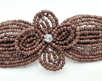 Brown Barrette - CL Fascinator - French Beaded Hair Clasp - Pearl Collection