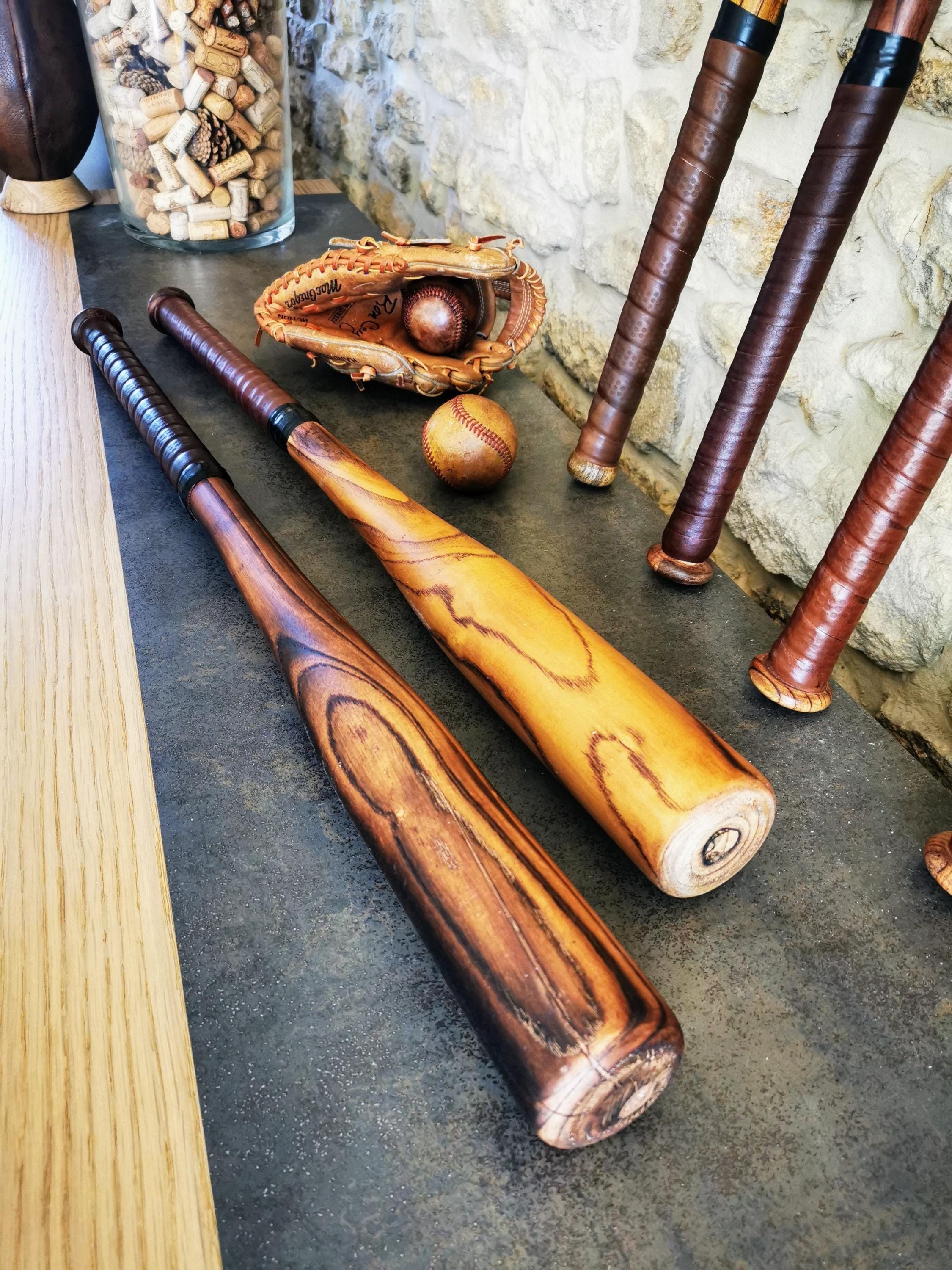 VINTAGE BASEBALL BAT With Leather Grip – Custom Engraved Wooden Bat For Baseball Lover - Sports Décor Gifts – Gift Wrapping Available