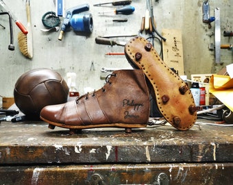 Old leather football soccer or rugby shoes boots - Handmade - FREE CUSTOMIZATION