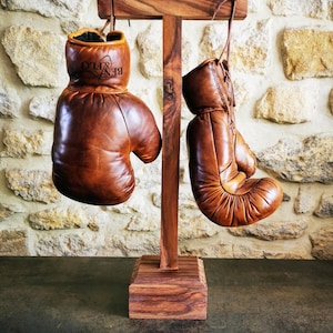 Solid Wood Boxing Glove Stand – Handcrafted Rosewood Display for Vintage or Modern Boxing Gloves – Ben & Flo