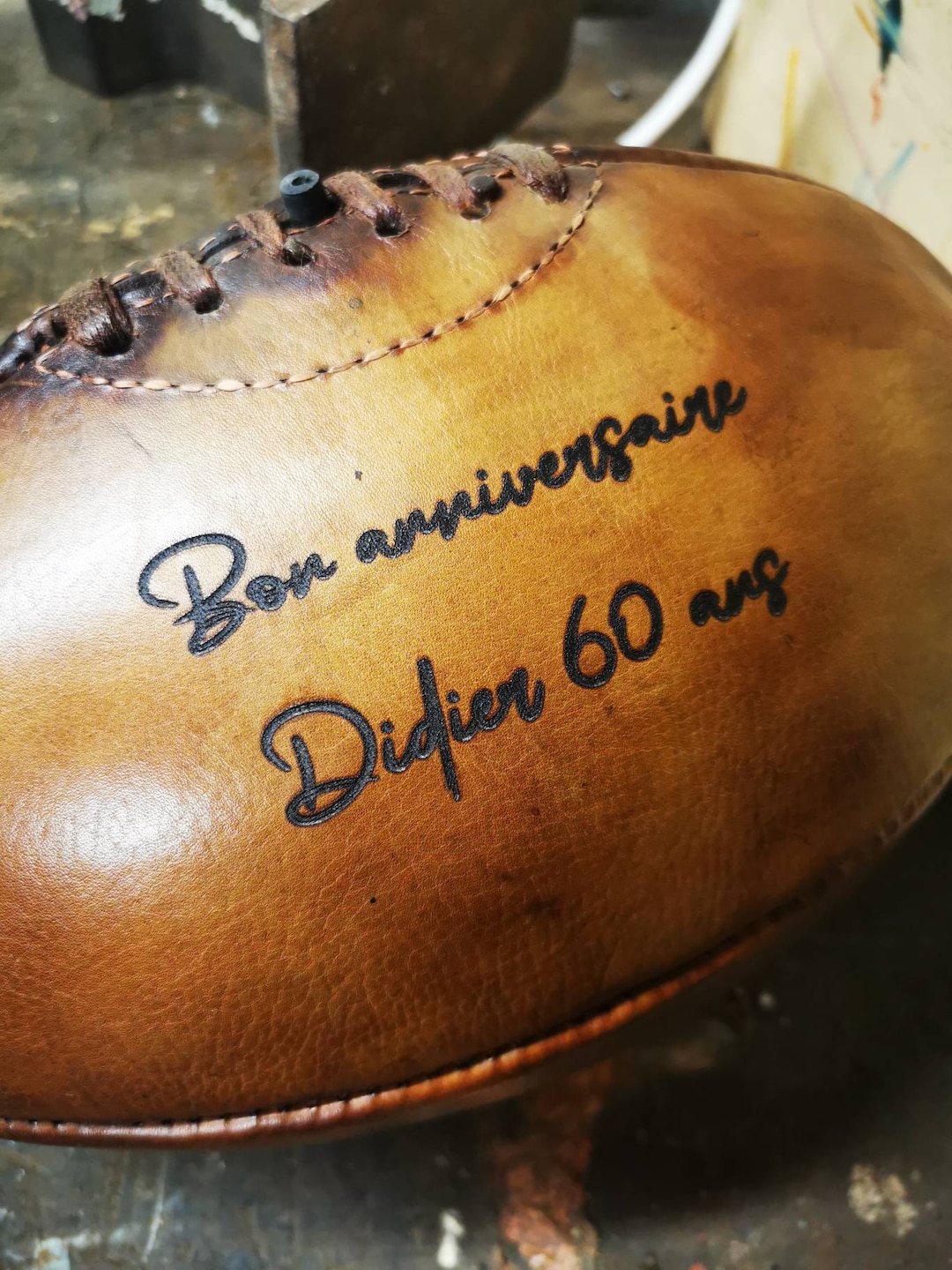 Vintage Leather Rugby Ball With Honey Wax Vegetable Tanning