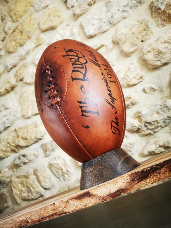 Ballon De Rugby Vintage En Cuir Marron - Taille 5 - Années 60 (Sélection Nationale, Occasion)