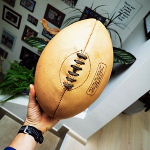 Hand Made Rugby Natural Cream Leather Rugby Ball – 4-panel Handmade in France – Vintage ...