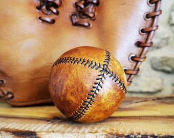 Balle de baseball vintage lemon peel en cuir patiné fait main