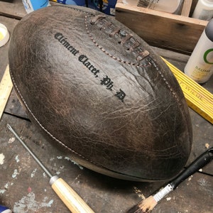 Vintage leather rugby ball dark brown vegetal tanning personnalisation included image 10