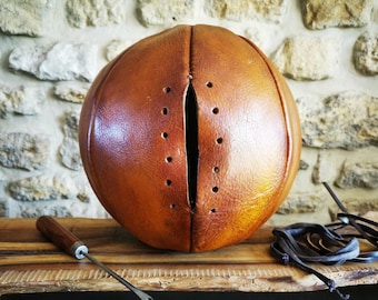 Médecine Ball en cuir véritable - vide à remplir soi-même – Poids ajustable – Fabrication artisanale Ben & Flo – CUIR EPAIS et ROBUSTE