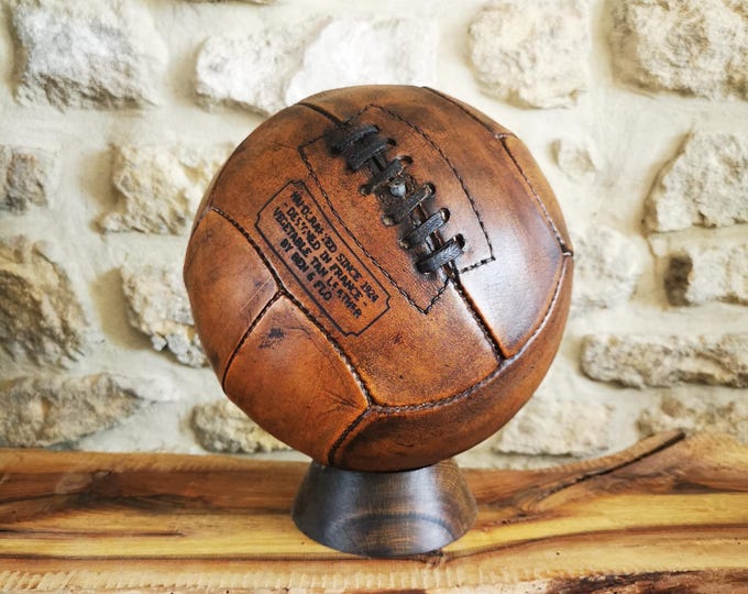 Vintage Leather Soccer Ball – Honey Finish – Personalized Name Engraving – Handmade Football Decor – Gift for Soccer Lovers