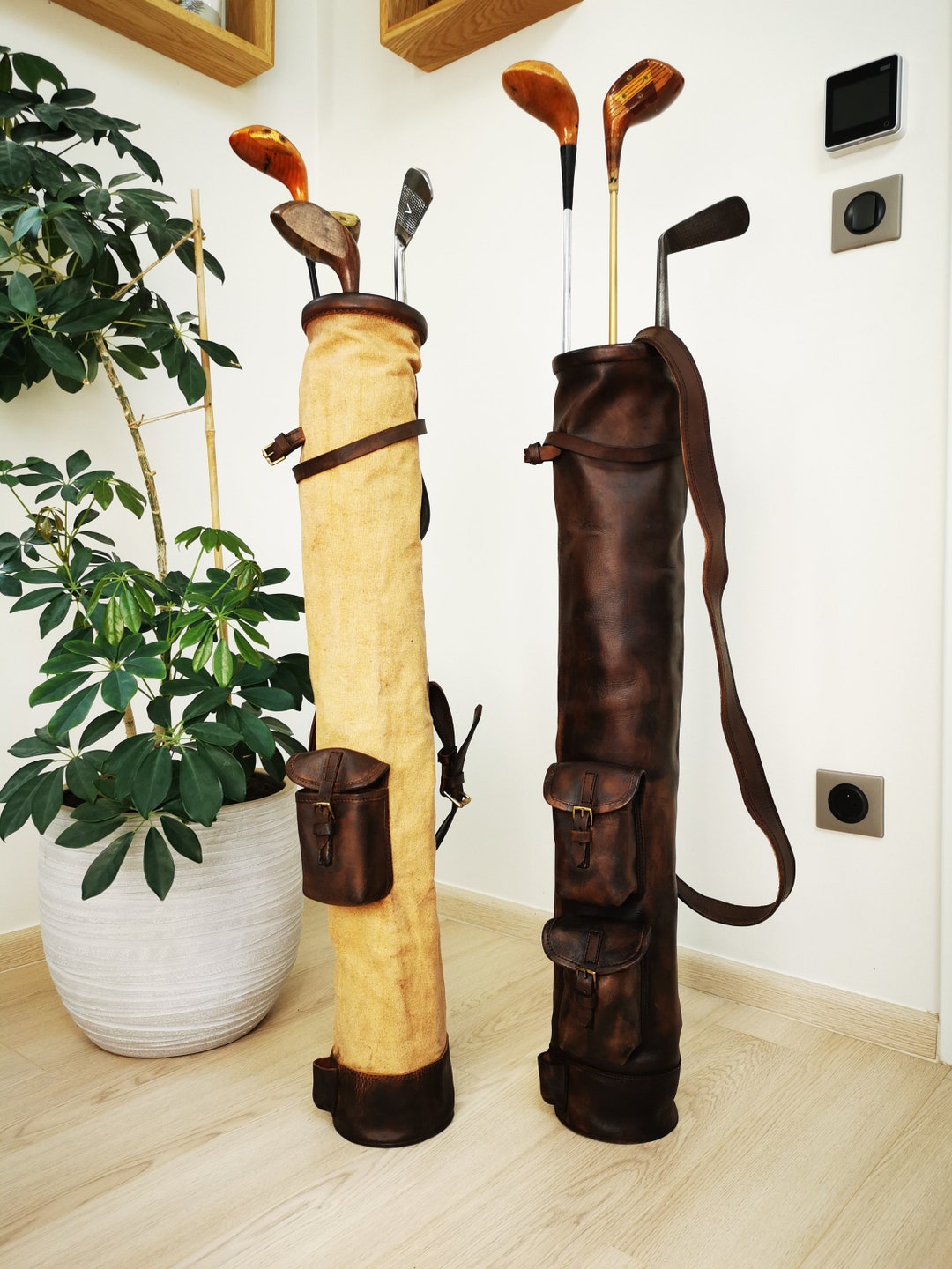 Vintage Leather Golf Bag Vegetal Tanning 2 Colors Etsy