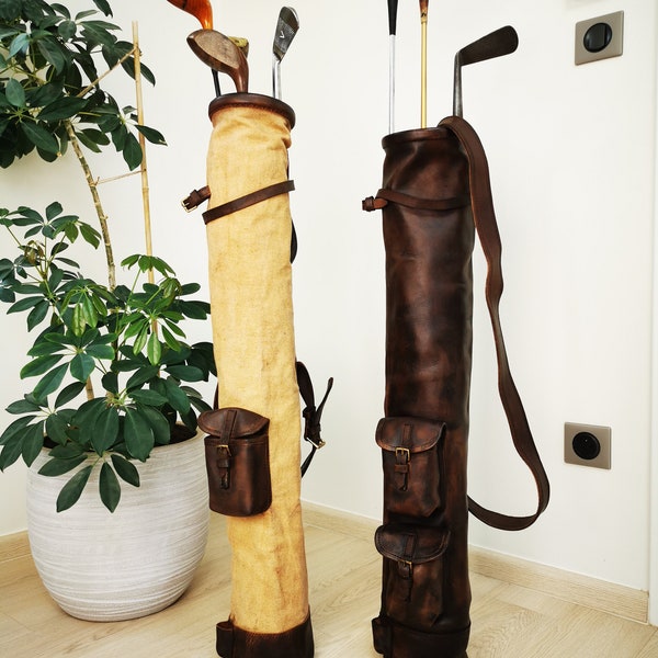 Vintage leather golf bag - vegetal tanning - 2 colors