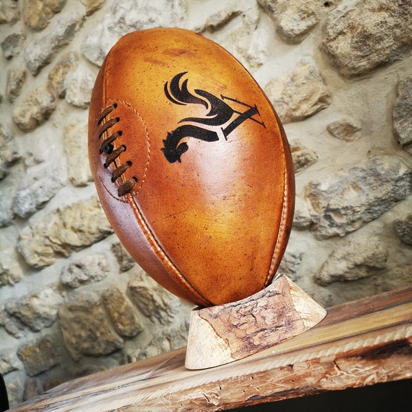Ballon de rugby du XV de France en cuir couleur Miel - tannage végétal - personnalisation incluse