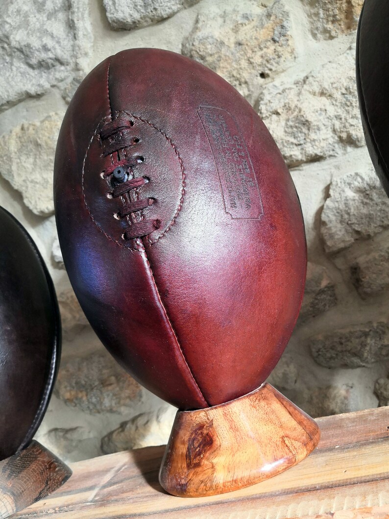 Hand Made Rugby Vegetable Tanned LEATHER VINTAGE RUGBY Ball Available in Burgundy (red ...