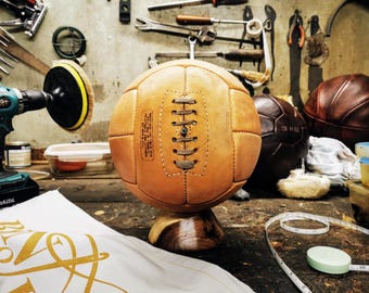 Leather Soccer Ball Decor, Handmade from Old Stored Leather, Vintage Style Soccer Ornament, Custom Personalized Gift, Coach Gift, Fans