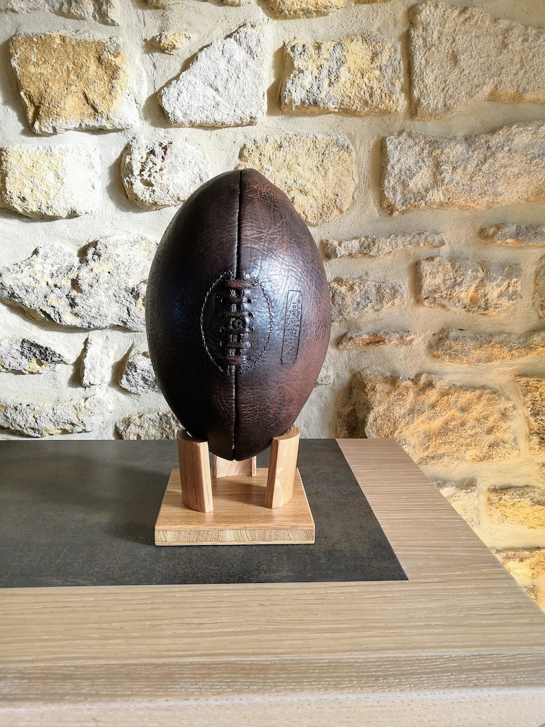 Vintage leather rugby ball dark brown vegetal tanning personnalisation included image 6