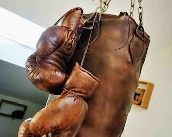 Vintage HONEY leather COLLECTOR boxing gloves - organic vegetable tan  - Handmade - Free engraving