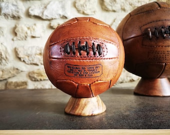 Mini Vintage Leather Soccer Ball | Handcrafted Football Gift | Honey or Dark Brown Finish | Personalized Engraving Option | Ben & Flo