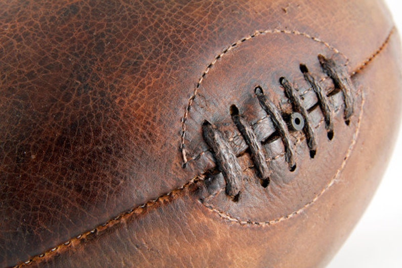 Vintage leather rugby ball dark brown vegetal tanning personnalisation included image 4