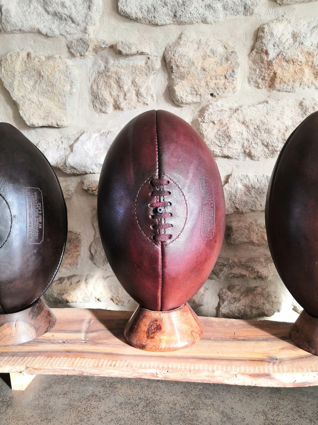 Vegetable Tanned LEATHER VINTAGE RUGBY Ball Available in Burgundy red