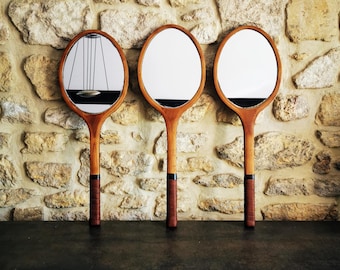 Vintage houten tennisracket spiegel – handgemaakt verzamelobject & origineel cadeau-idee