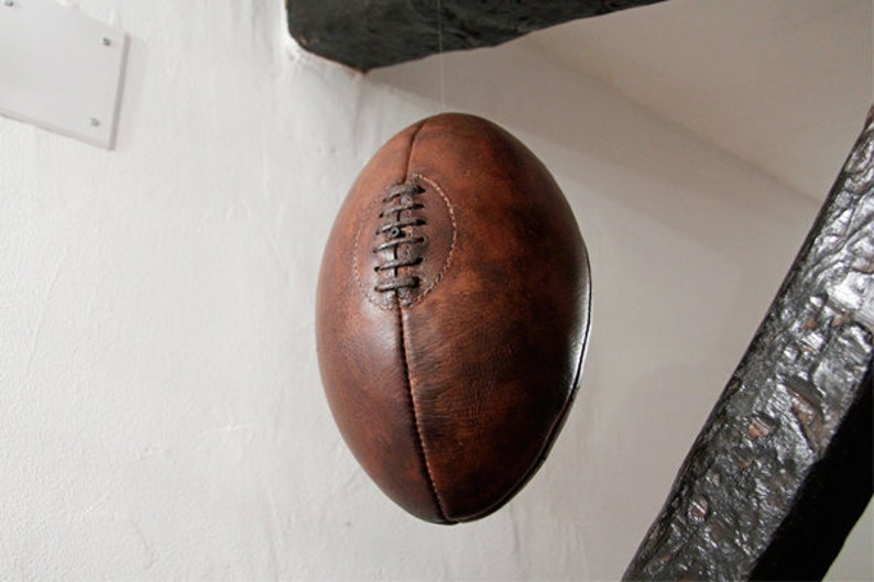 Vintage leather rugby ball dark brown vegetal tanning personnalisation included image 5