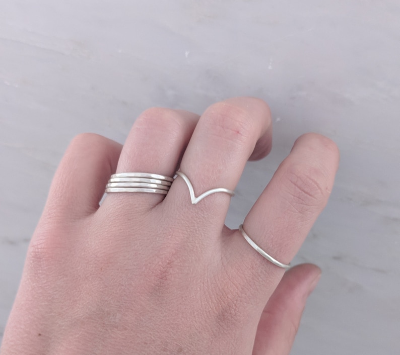Build A Ring Set Thin Sterling Ring Slim Sterling Hammered Stacking Ring