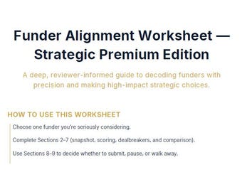 Grant Funder Alignment Worksheet PDF | Nonprofit Grant Readiness Scoring Tool & Matrix