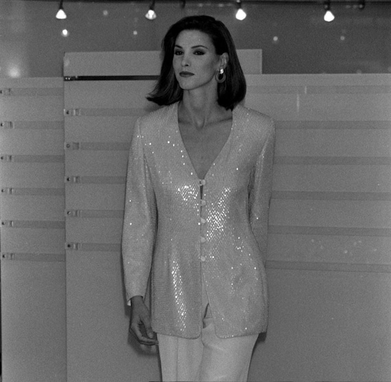 Escada Couture S/S 1995 Runway Silk Embellished Jacket | Documented | Vintage Beaded Button Top | 90s Sequin Cardigan | Rare 1990s Blazer