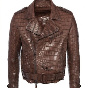 Men's Genuine Crocodile Biker Jacket – Espresso Brown Alligator Leather Motorcycle Coat