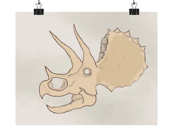 Triceratops Dinosaur Nursery Print Matte Horizontal | Dinosaur Paleontology Wall Art