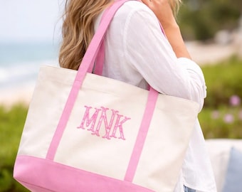 Custom Toile Monogram Market Bag – Personalized Pink Floral Tote