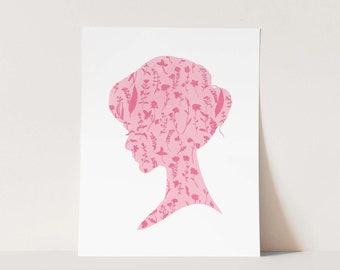 Art Print Jane Austen Silhouette No. 2 - Jane Austen Art, Jane Austen Gift, Pretty Pink, Regency Romance, Girly, Feminine Watercolor, Preppy