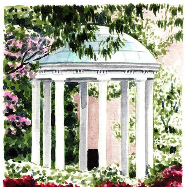 Old Well Chapel Hill UNC North Carolina - Original Watercolor Painting 8 x 10 - Classical Rotunda University Alumni Tar Heels Charlotte