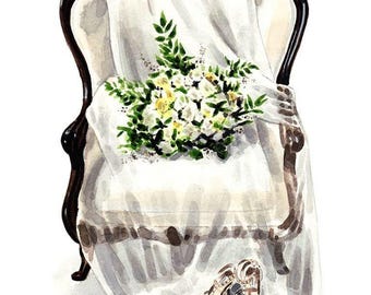 Dipinto personalizzato, illustrazione artistica originale ad acquerello personalizzata, la tua scelta, carta personalizzata per hostess, regalo per hostess di anniversario.