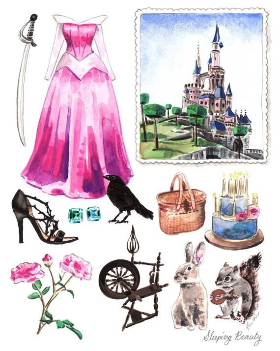 Sleeping Beauty Art Princess Aurora Print Disney Princess Painting Girls Room Decor Disney Art Disney Painting Disney Watercolor Canvas Art