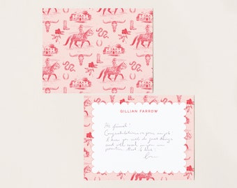 Vintage Pink Cowgirl Toile Stationery, Monogram Gift, Western Custom Notecards, Bespoke Stationery, Southern Preppy, Texas Bridesmaid Gift