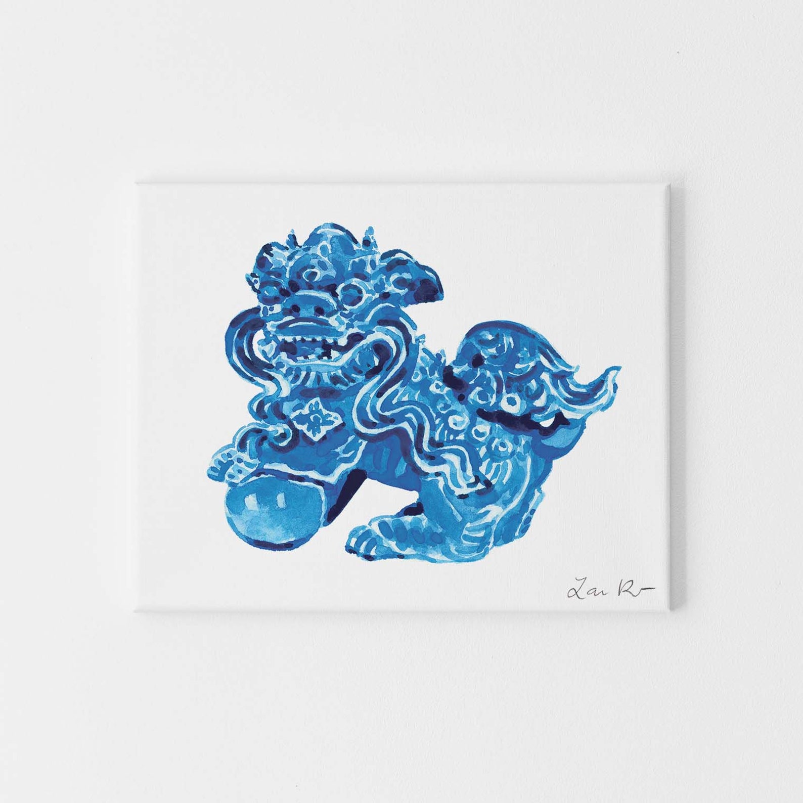 Chinese Foo Dog Art Blue Foo Dogs Print Vintage Statue Dragon Etsy